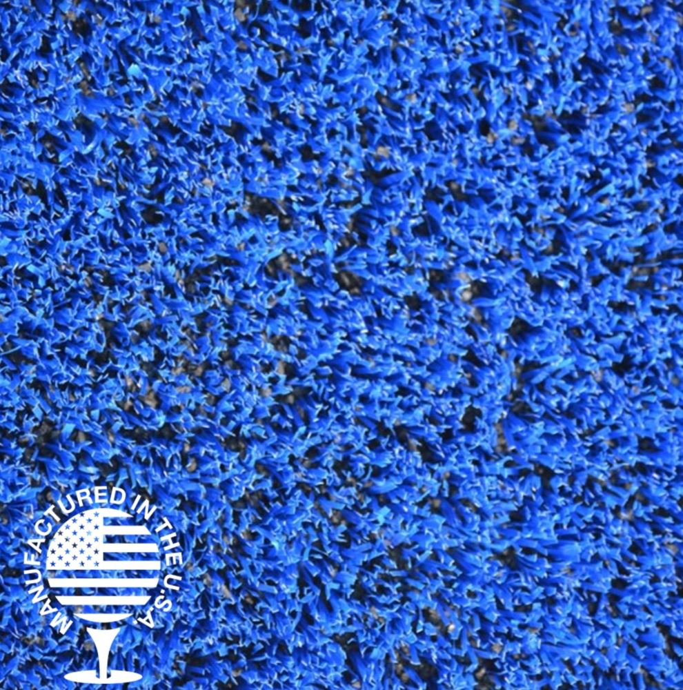 Close-up of blue artificial grass turf manufactured in the USA, featuring durable, high-density blades ideal for playgrounds, sports fields, and custom landscape designs by Southwest Greens.